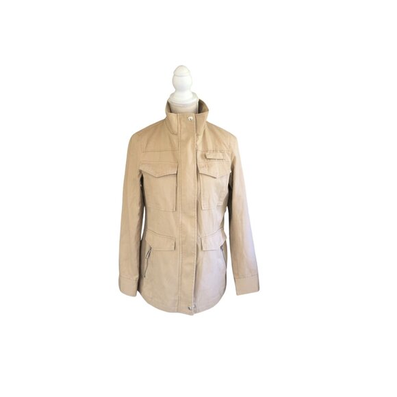 Sam Edelman Utility Jacket XS Beige Khaki Zip Front Pockets Military Style NWT - Picture 2 of 13